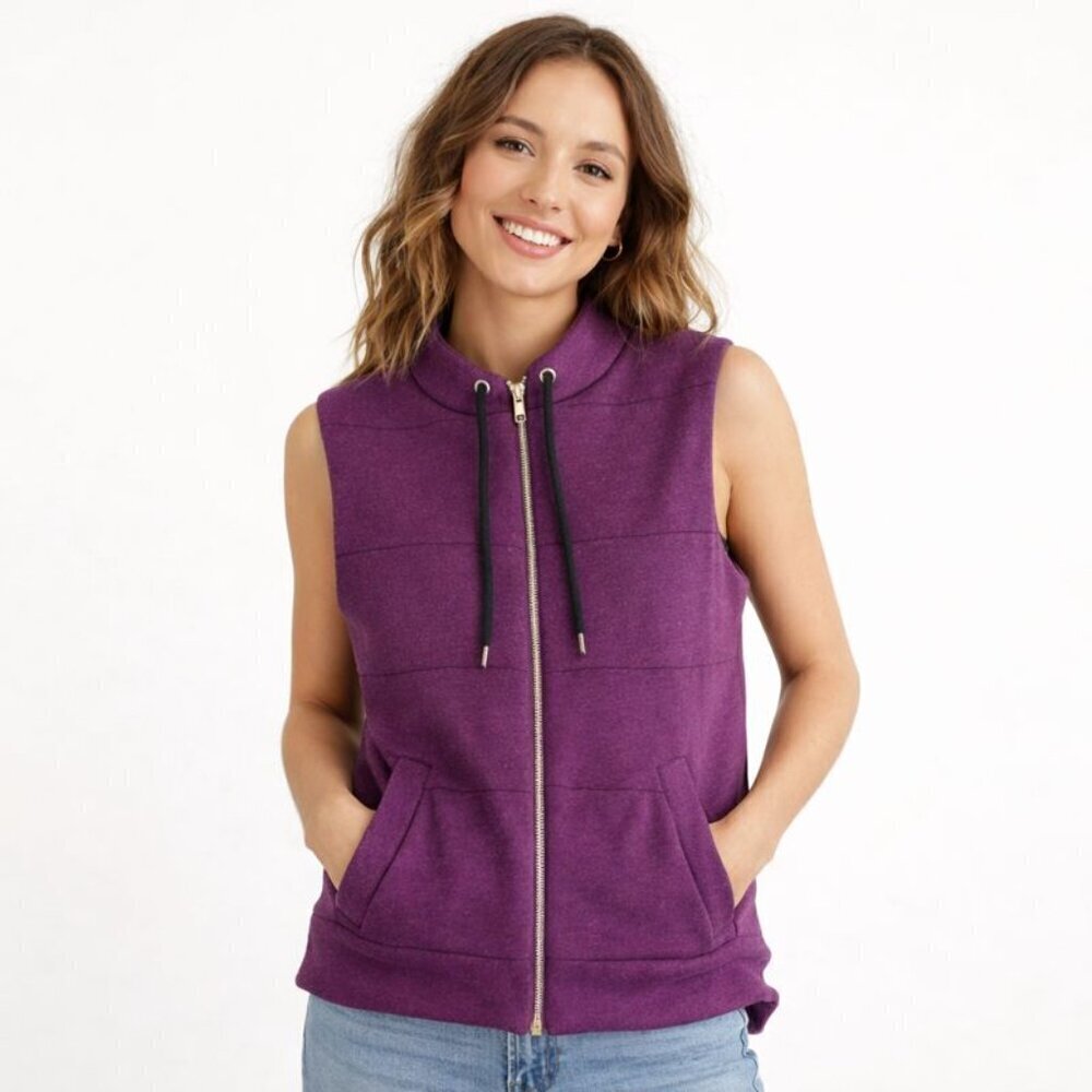 MONROW Cozy Snuggly Women's Zip Front Quilted Vest Purple Pockets Size XS / S
